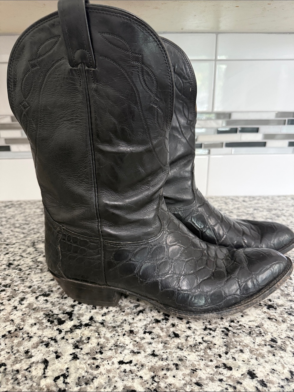 Nocona vintage 90s Men’s Exotic Black Leather Western Cowboy Boots 12EEE